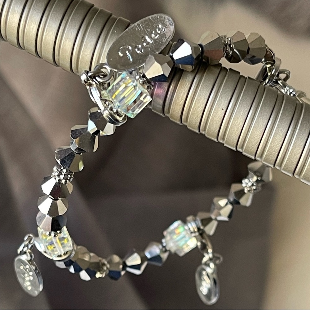 PEACE LOVE HOPE Charms AB Crystal Silver Tone Beaded 7" Bracelet Toggle Clasp